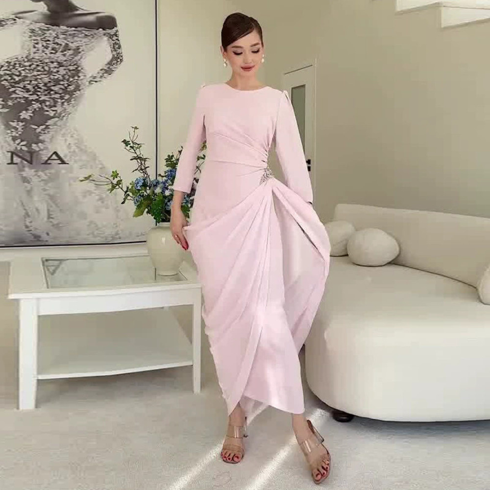 Forever 21 Elegant Pink Slit Three Quarter Sleeve Fitted Dress